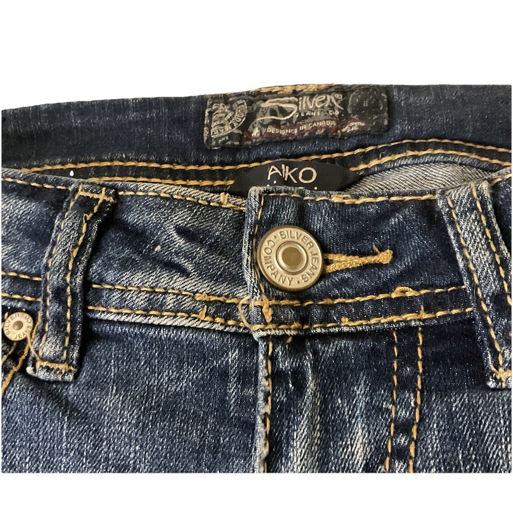 Y2K Silver Jeans AIKO MID FLARE Super Stretch Jeans Tag 25 x 32 (25x31) - Picture 3 of 14